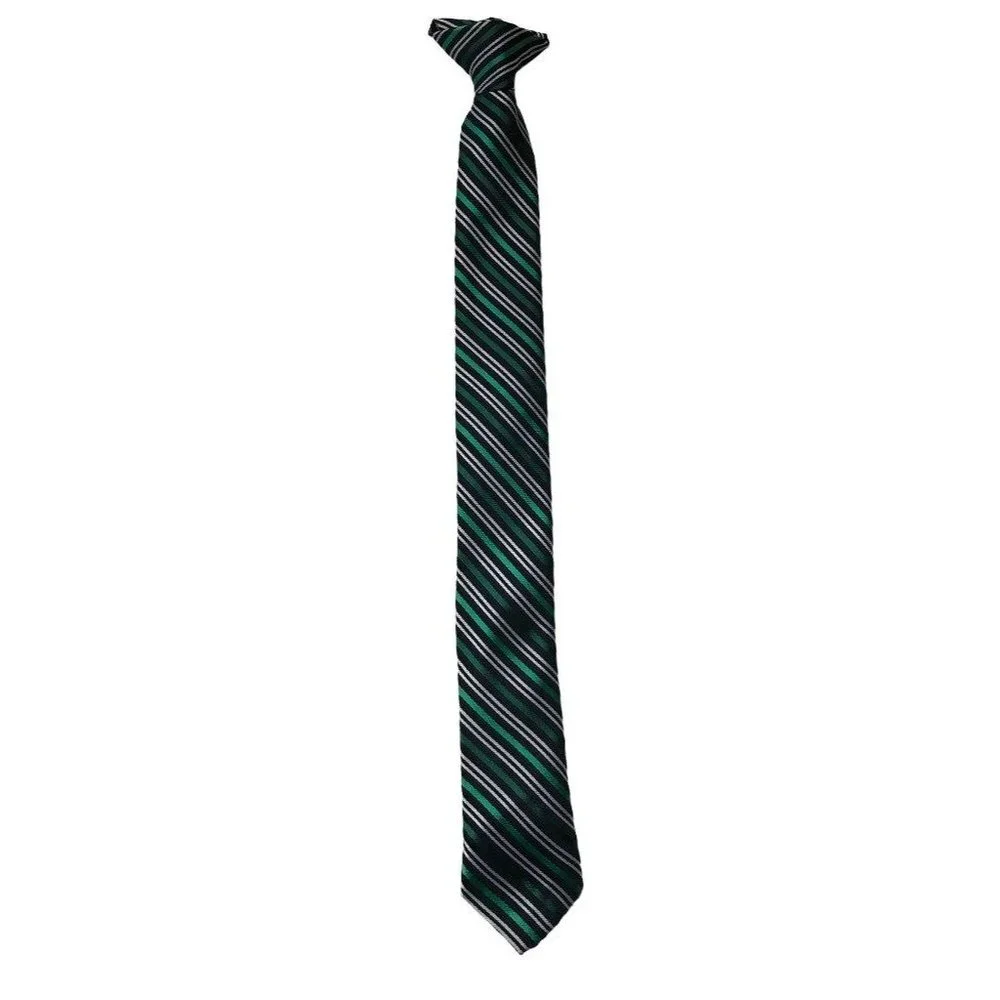 Boy's Navy Blue and Green‎ Stripe Clip On Necktie Tie 15